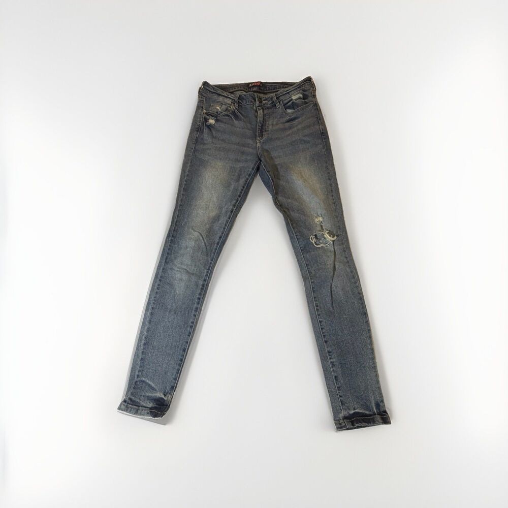 JustFab Women’s Distressed Skinny Jeans Medium Wash Stretch Denim Size 30